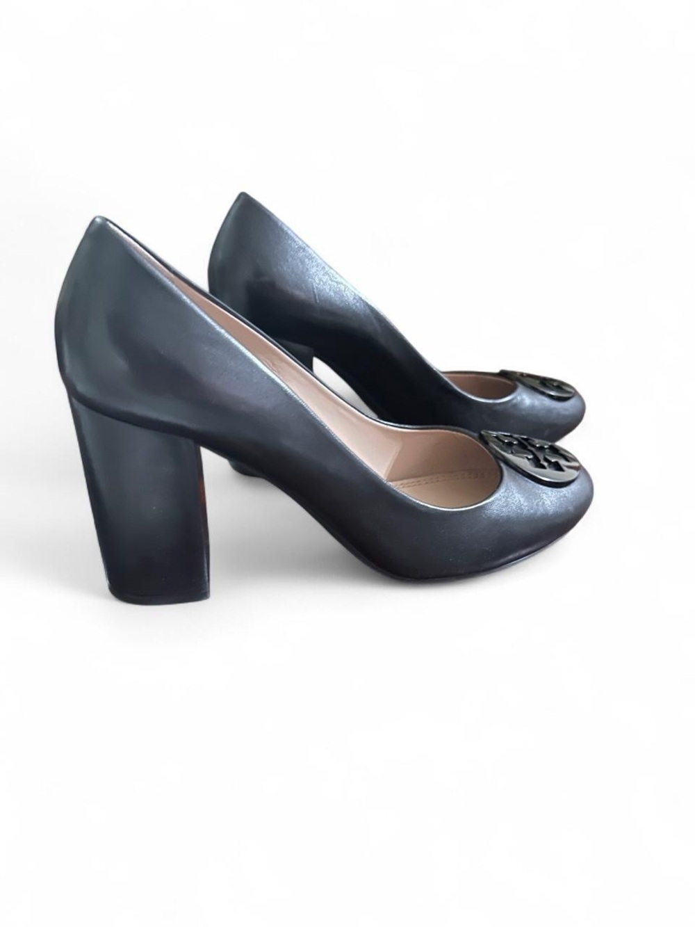 Tory Burch Black Leather Logo Cap-Heel Pumps